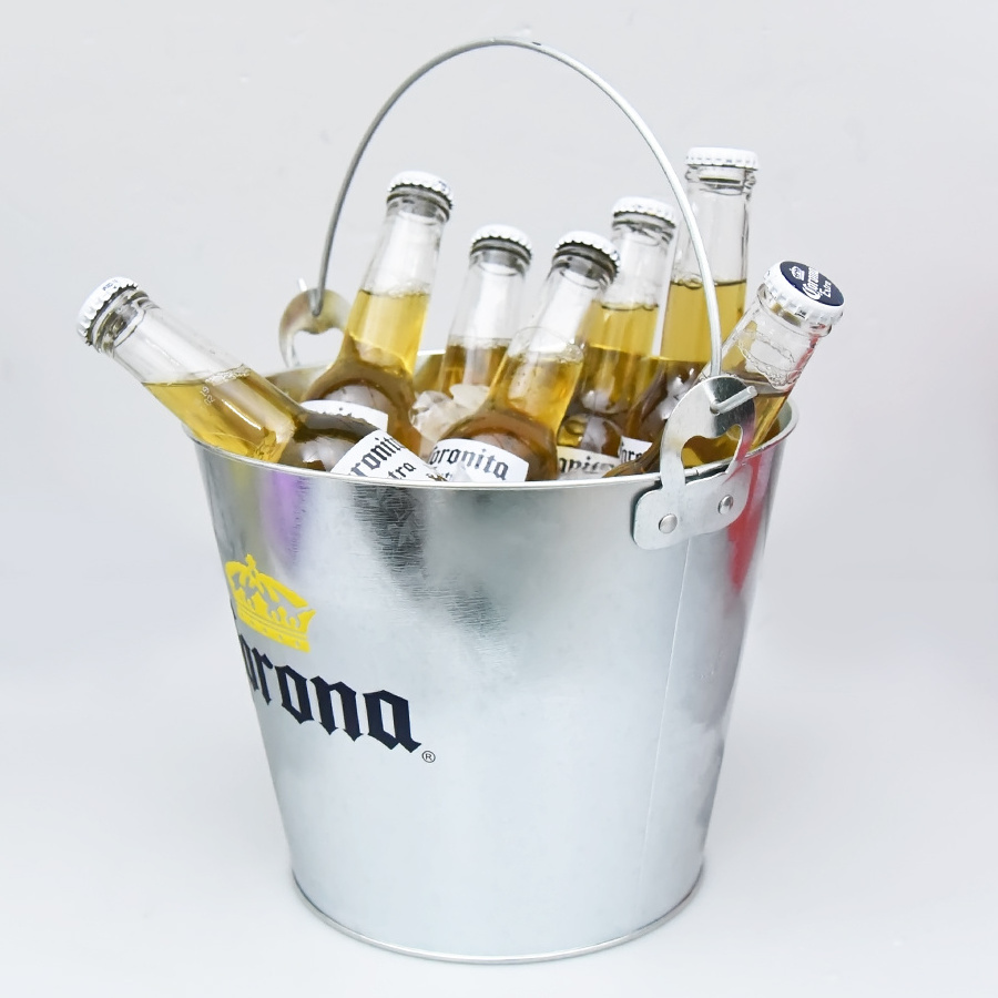 custom round metal tin ice bucket cooler beer buckets