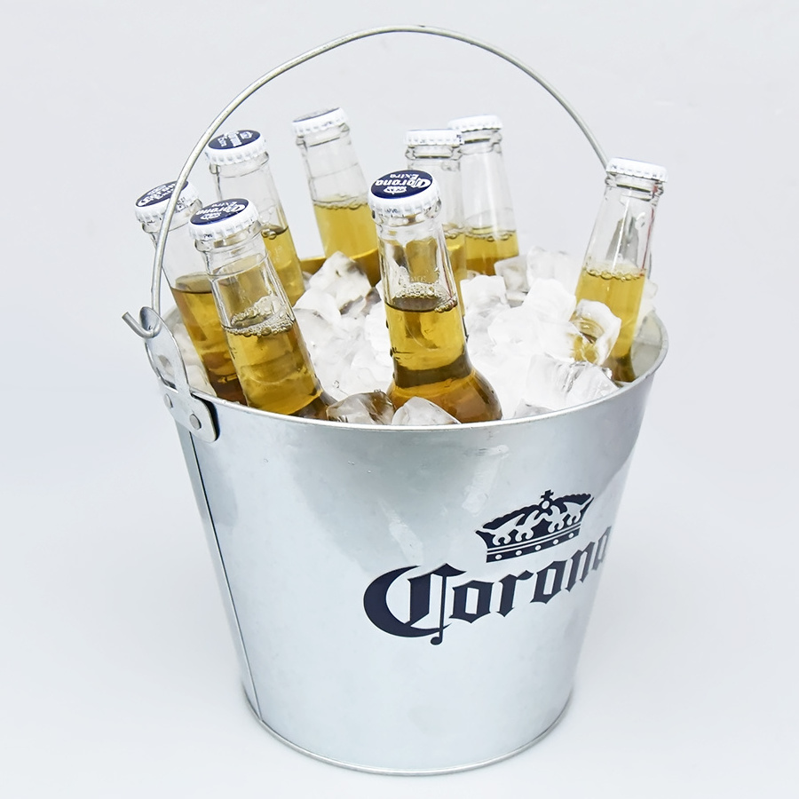 custom round metal tin ice bucket cooler beer buckets