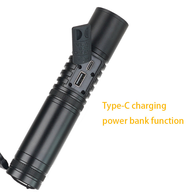 2024 High-Power Whiter Laser flashlight USB output function type C lcd digital display zoom flashlight