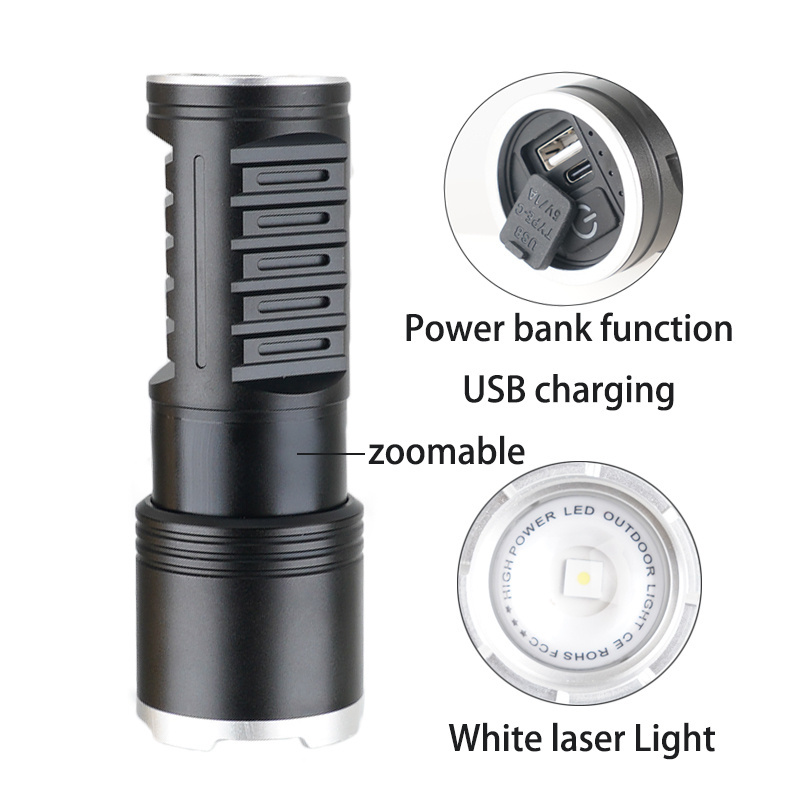 2024 LED flashlights with lens power bank lampe torche rechargeable ultra puissante White Laser Flashlight