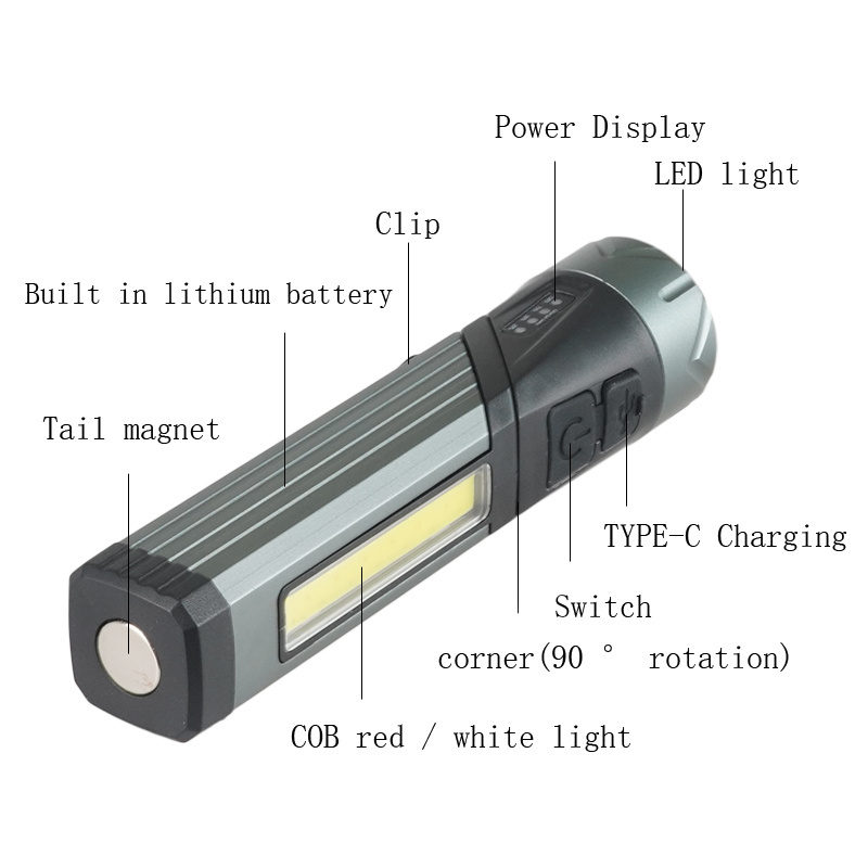 2023NEW cob led flashlight 90 rotating degree flashlights multifunctional led torch light rechargeable work light for car repair