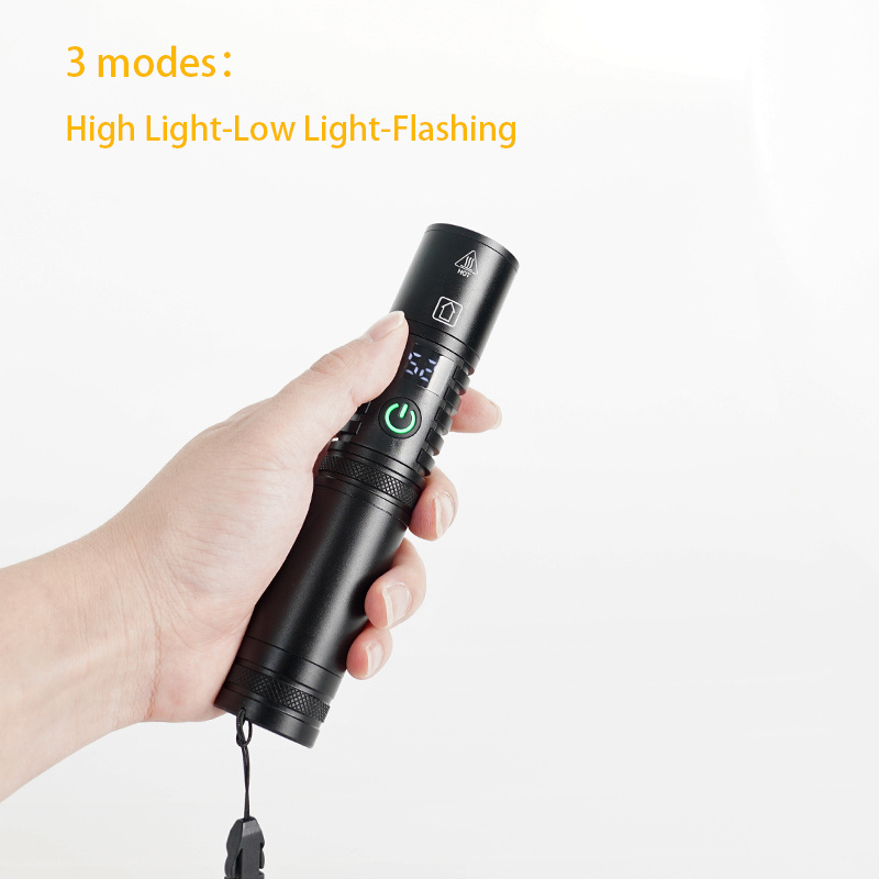 2024 High-Power Whiter Laser flashlight USB output function type C lcd digital display zoom flashlight