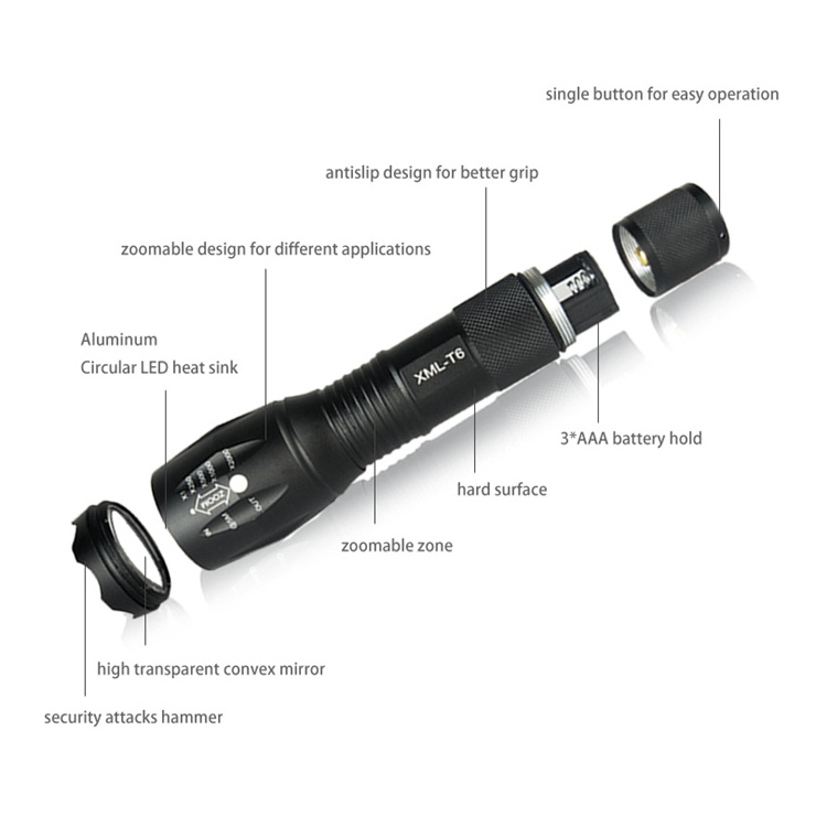 t LED high tactical flashlight High Lumens portable flashlight mini rechargeable aaa zoomable flashlight