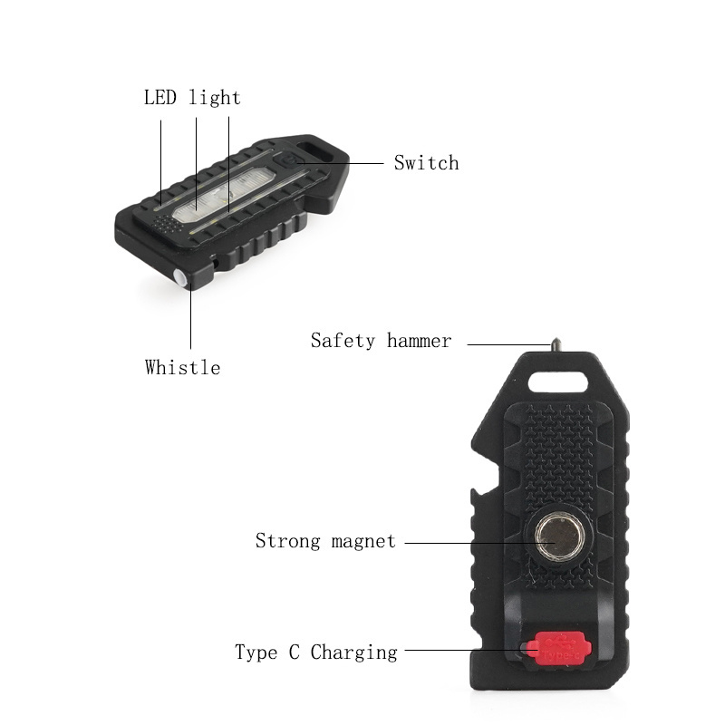 Mini Keychain Led Flashlight With Whistle And Cob Rechargeable Keychain Light Small Pocket Flashlights Camping Keychain Light