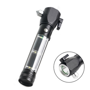 Led Rechargeable Work Flashlight With Magnet Cutter Sos Warn Life Safety Hammer Solar Torch Light Usb Rechargeable Flash Light