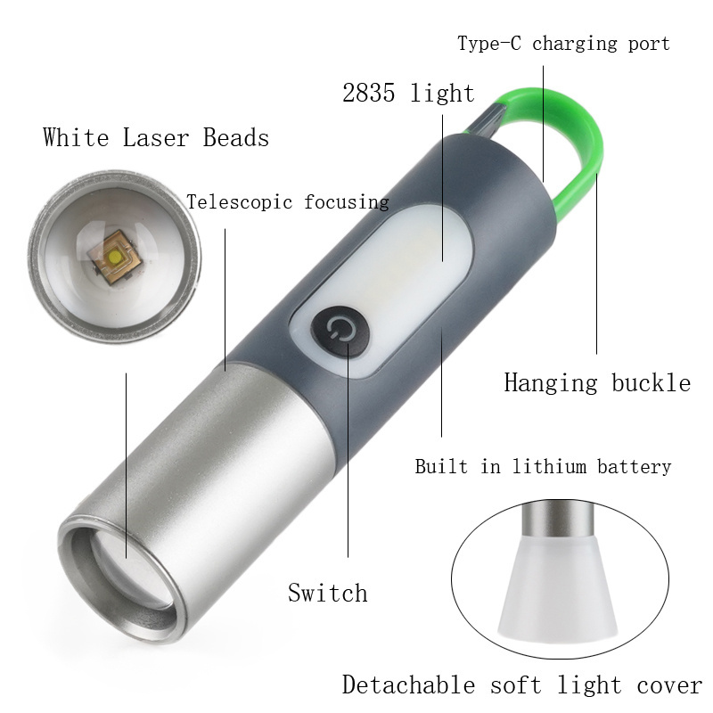 High Power White Laser Multi Functional Flashlight  Outdoor Camping hook Lantern Torch Light Rechargeable LED Laser  torch