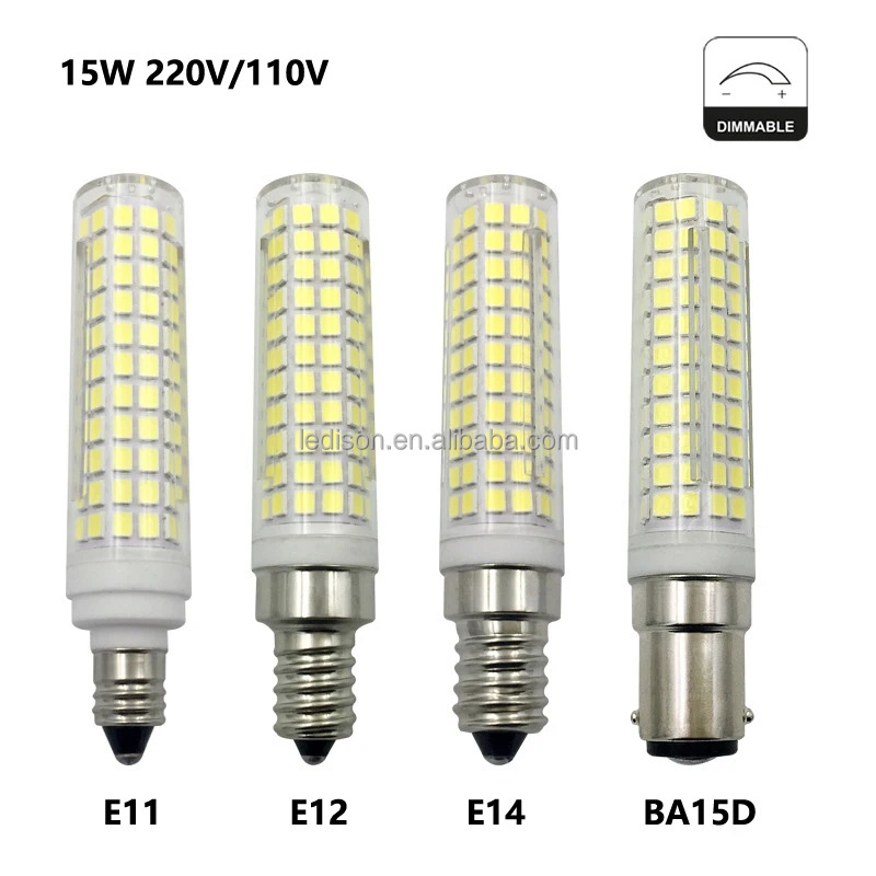 Super Bright E11 E12 E14 BA15D LED Corn Light Source Glass Ceramic Heat Dissipation 136leds AC 110V 220V Replace Home Lights