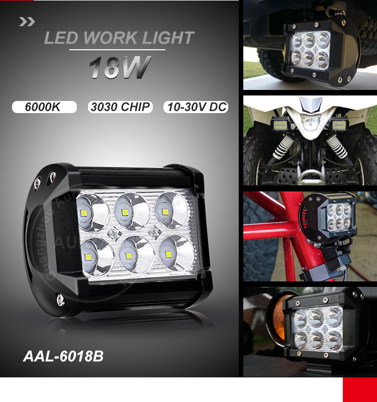 Factory Cheap 6led Offroad Auto Driving Working Lights Truck Car Two Rows 4inch 18W Led Work Light Bar