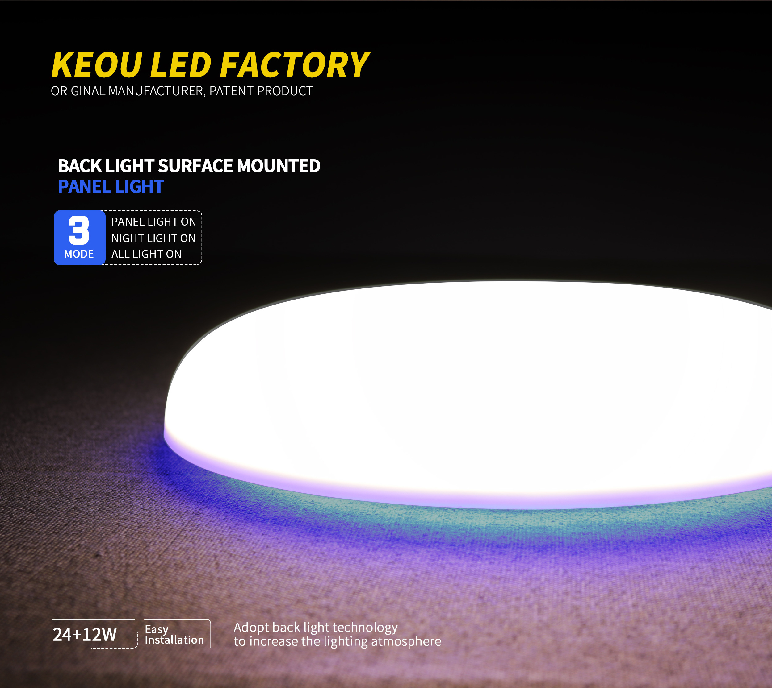 KEOU New Design Patent Product Backlit Atmosphere Light Night Light Super Bright Panel Light