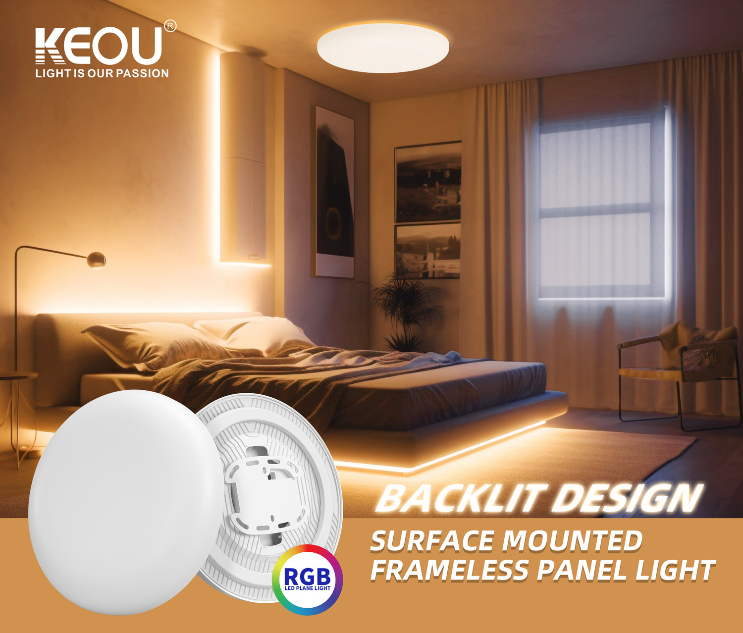 KEOU back light 7 inches slim panel led pane light backlit panel back-lit panel with up lighting