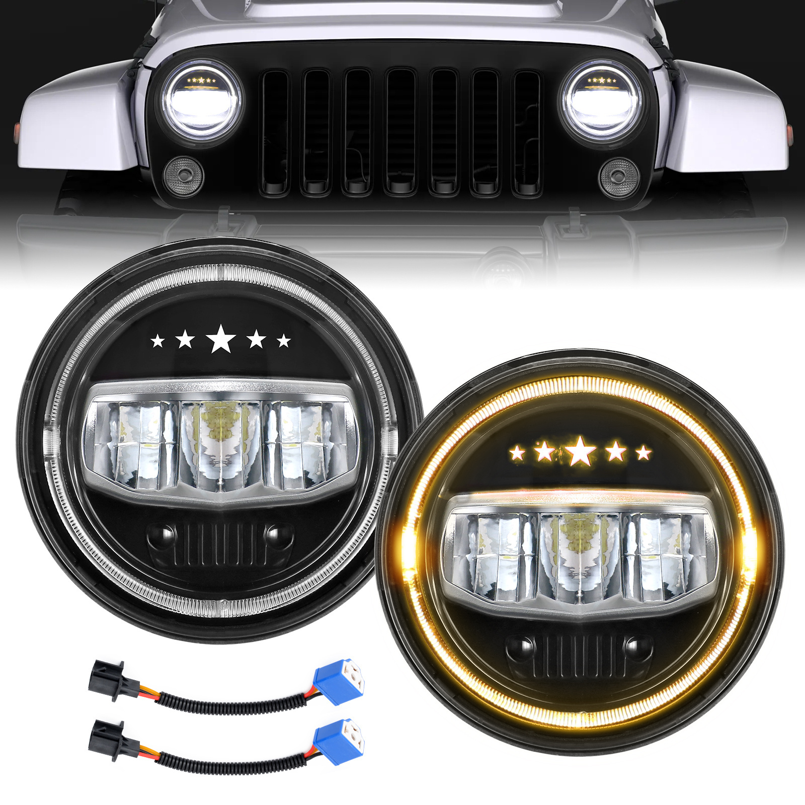 Round LED Headlight Perfect Most Popular 60W 7 Inch with Blue 12V 24V Off-road Vehicle JEEPs WM-80770L 1987-2019,2021-