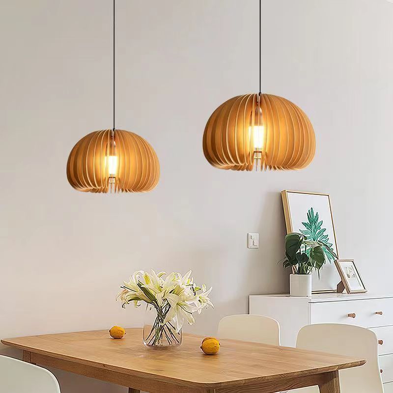 wooden pendant light Pumpkin modern led ceiling wood light fixtures for bedroom room hanging lights restaurant chandelier