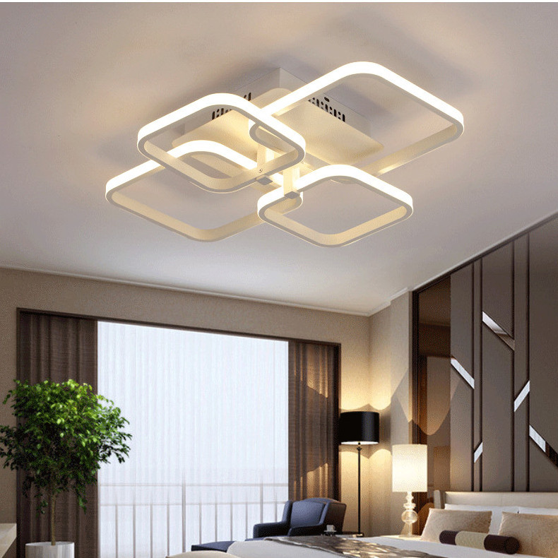 Modern LED Ceiling Light Fixture With Remote Control Dimmable Square Acrylic Flush Mount Ceiling Lights For Dining Room Bedroom