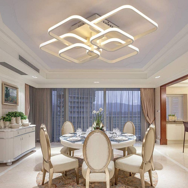 Modern LED Ceiling Light Fixture With Remote Control Dimmable Square Acrylic Flush Mount Ceiling Lights For Dining Room Bedroom