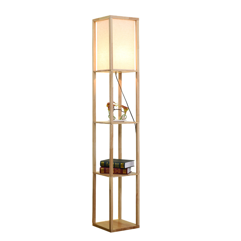 Japanese style floor lamp log simple modern creative new Chinese style living room lamp bedroom lamp study solid wood shelf