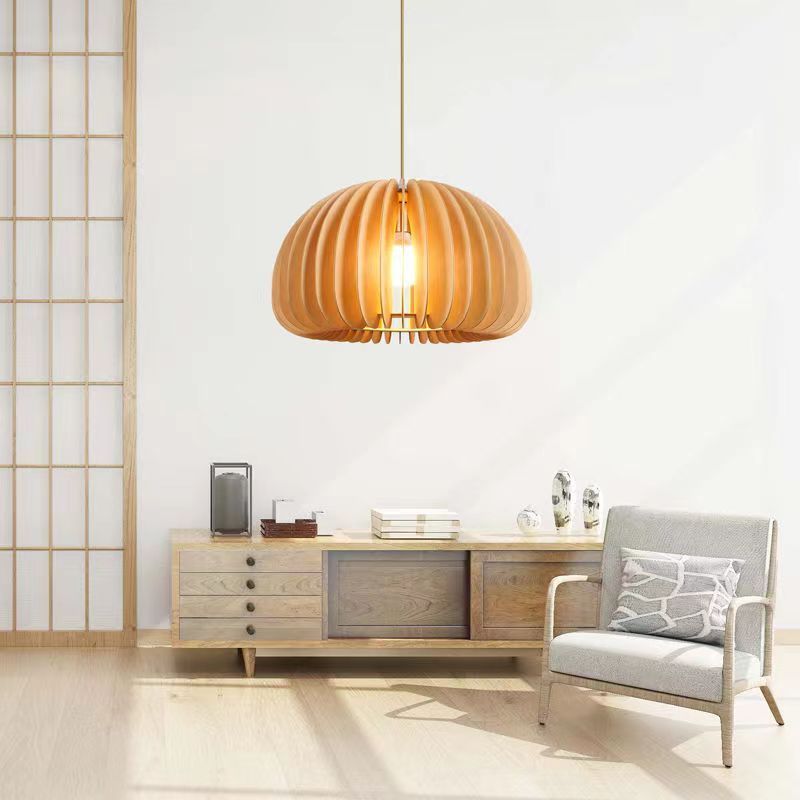 wooden pendant light Pumpkin modern led ceiling wood light fixtures for bedroom room hanging lights restaurant chandelier