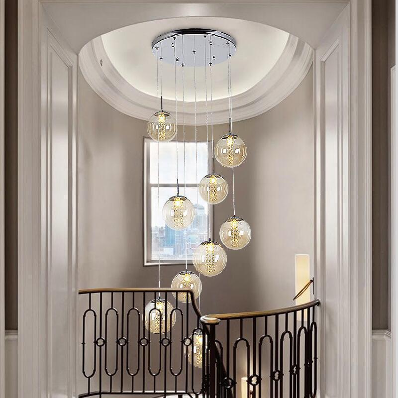 Sky star staircase lamp long chandelier Nordic duplex villa hollow chandelier light luxury magic bean loft apartment living room