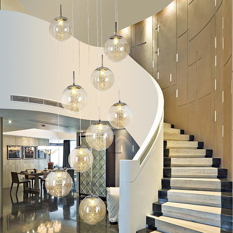 Sky star staircase lamp long chandelier Nordic duplex villa hollow chandelier light luxury magic bean loft apartment living room