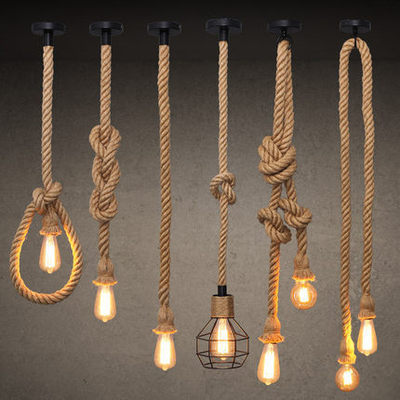 vintage hemp rope chandeliers pendant lights retro loft industrial hanging lamp creative country led bulb lamp lighting fixture