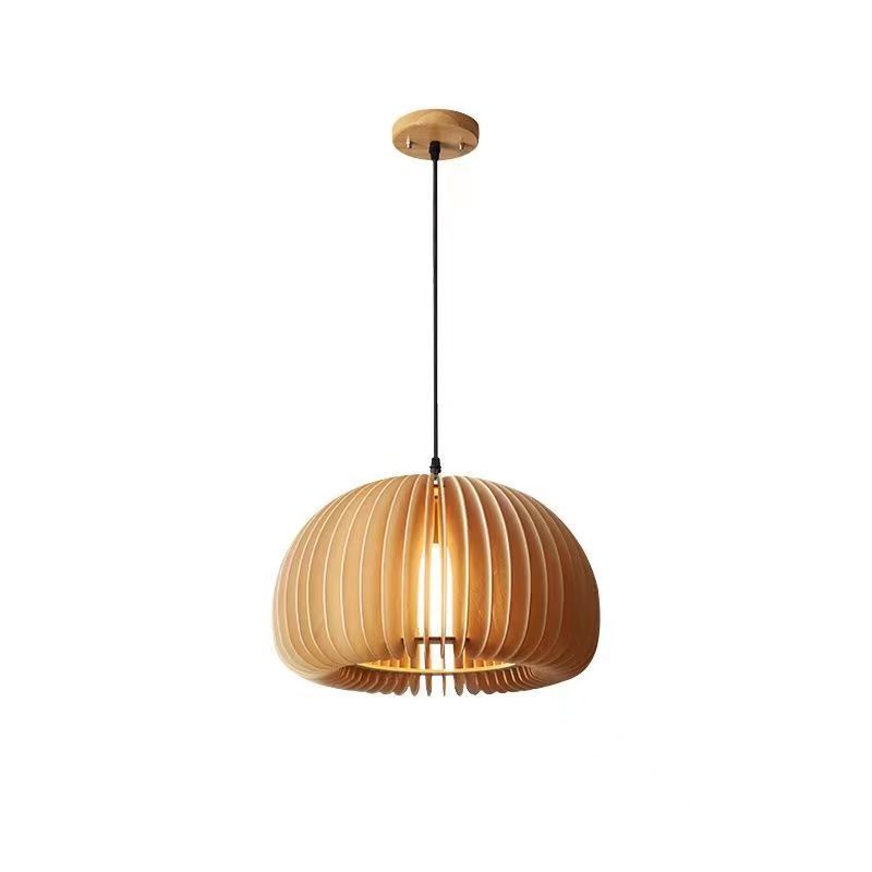 wooden pendant light Pumpkin modern led ceiling wood light fixtures for bedroom room hanging lights restaurant chandelier