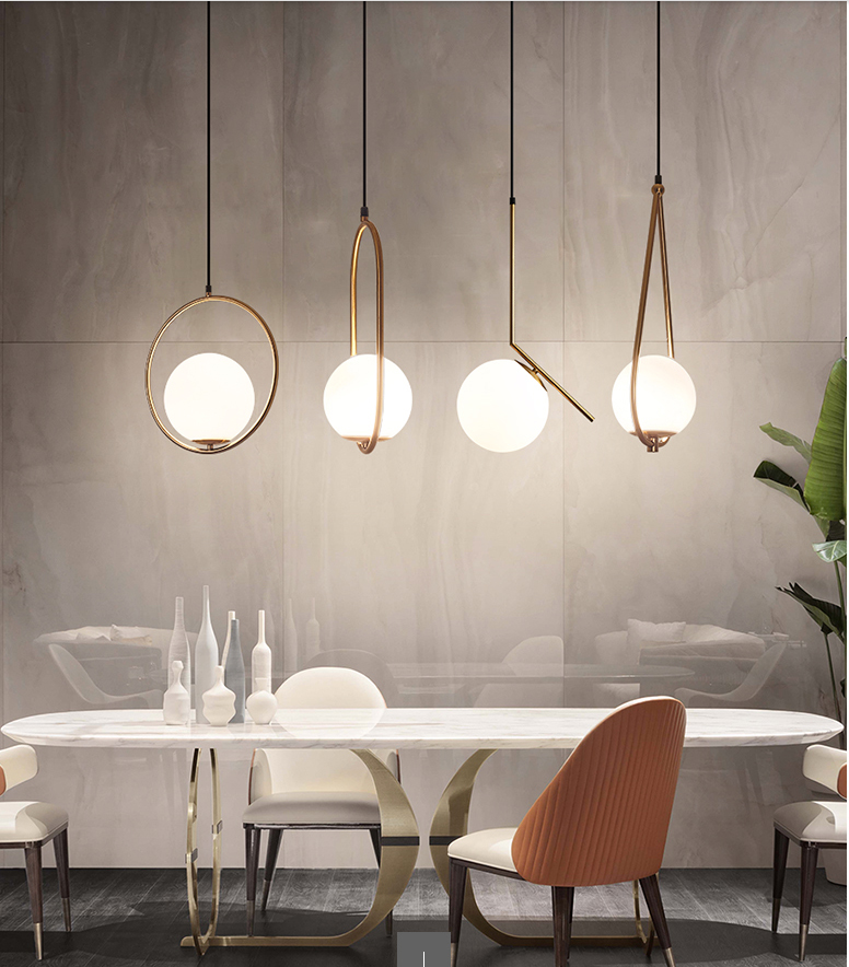 Nordic Glass Ball Pendant Lights Modern LED Hanging Lamp for Living Room Brass/Black/Chrome Pendant Lamp