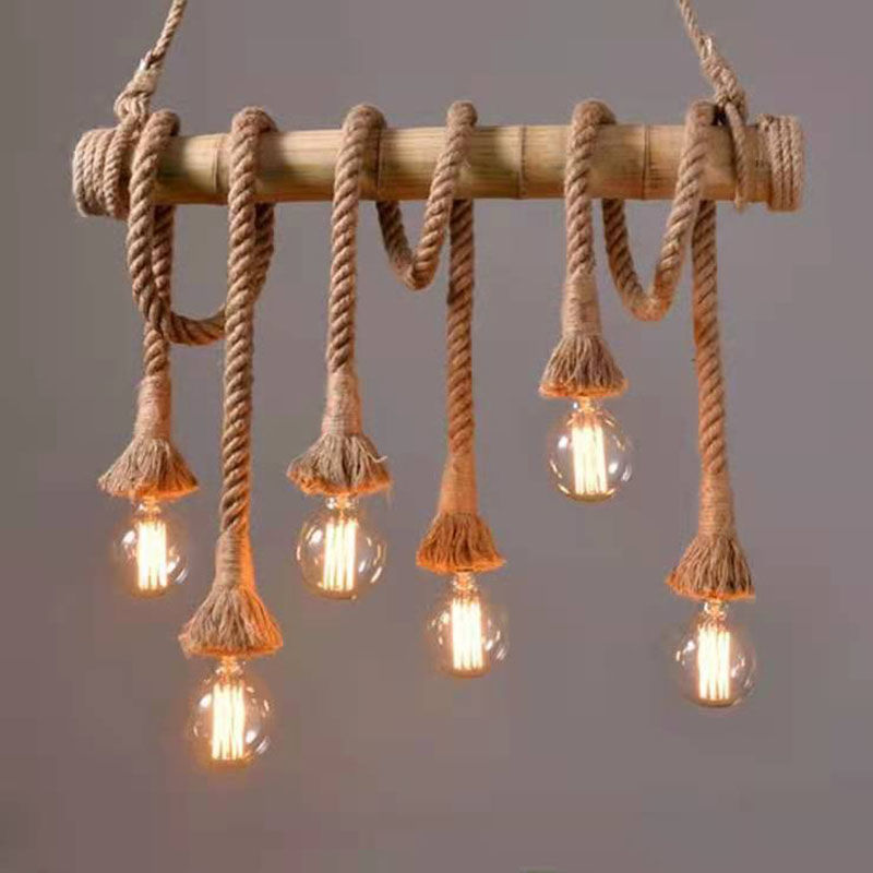 Vintage Rope bamboo Pendant Lights  ceiling hanging Loft Lights Hemp Rope  art chandelier led lamp for cafe lights decorative