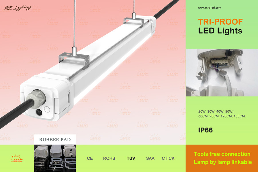 MIC Vapor-tight Linear LED Garage Tube Light Vapor Tight Waterproof Fixture Dimmable IP66 LED tri-proof light