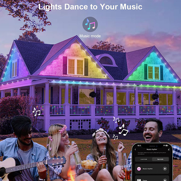 72 Led High Quality Smart Wifi Bluetooth Rgb Music Rhythm Christmas Permanent Outdoor Lights for House Eave Holiday