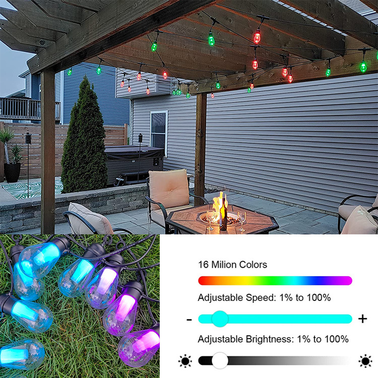 Factory 15 Bulbs Smart RGBW Changing Remote Voice Control Christmas Decoration S14 Led Outdoor Sring Lights Bulbs