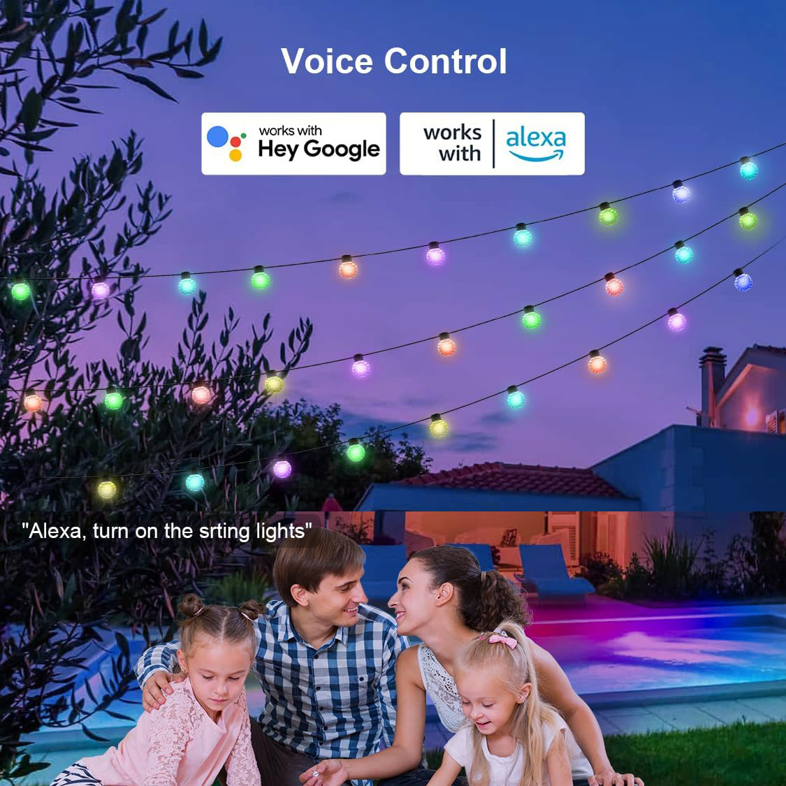 50FT Crystal Globe G40 Bulbs Shatterproof Led RGB Smart 12v Fairy Holiday Outdoor String Lights For Patio Christmas Party Decor