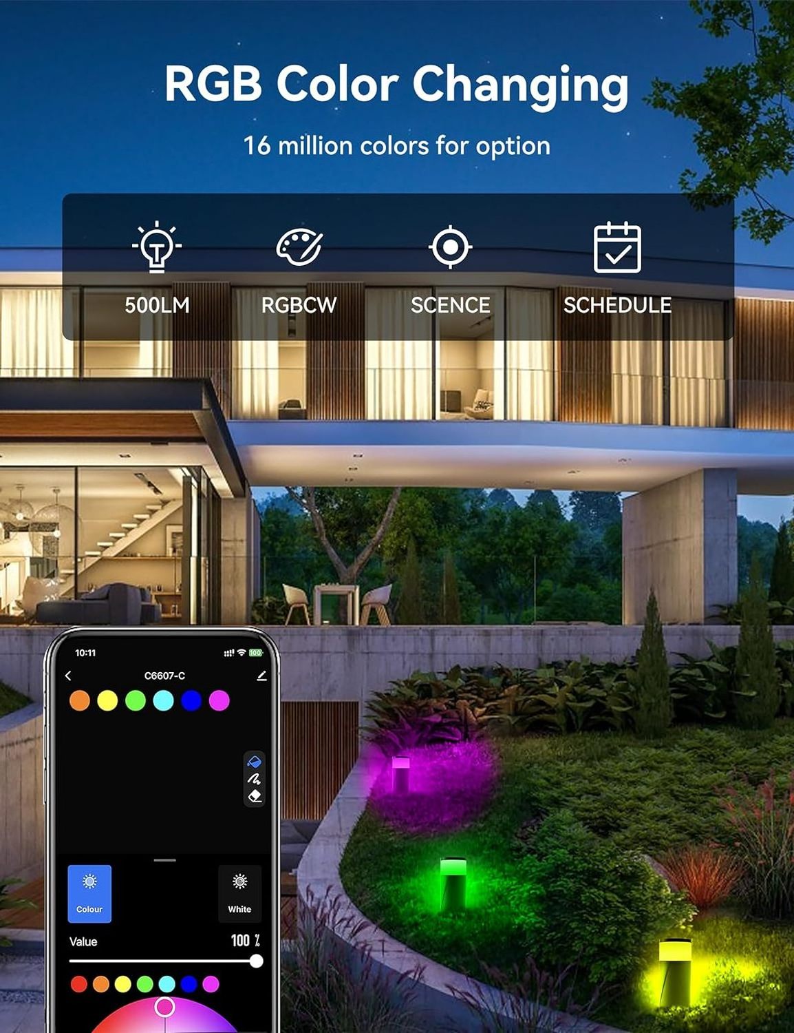 6 PACK Latest Design Smart RGBCW Led Garden Light IP67 Ambiance Outdoor Pathway Lights Outdoor with APP Control