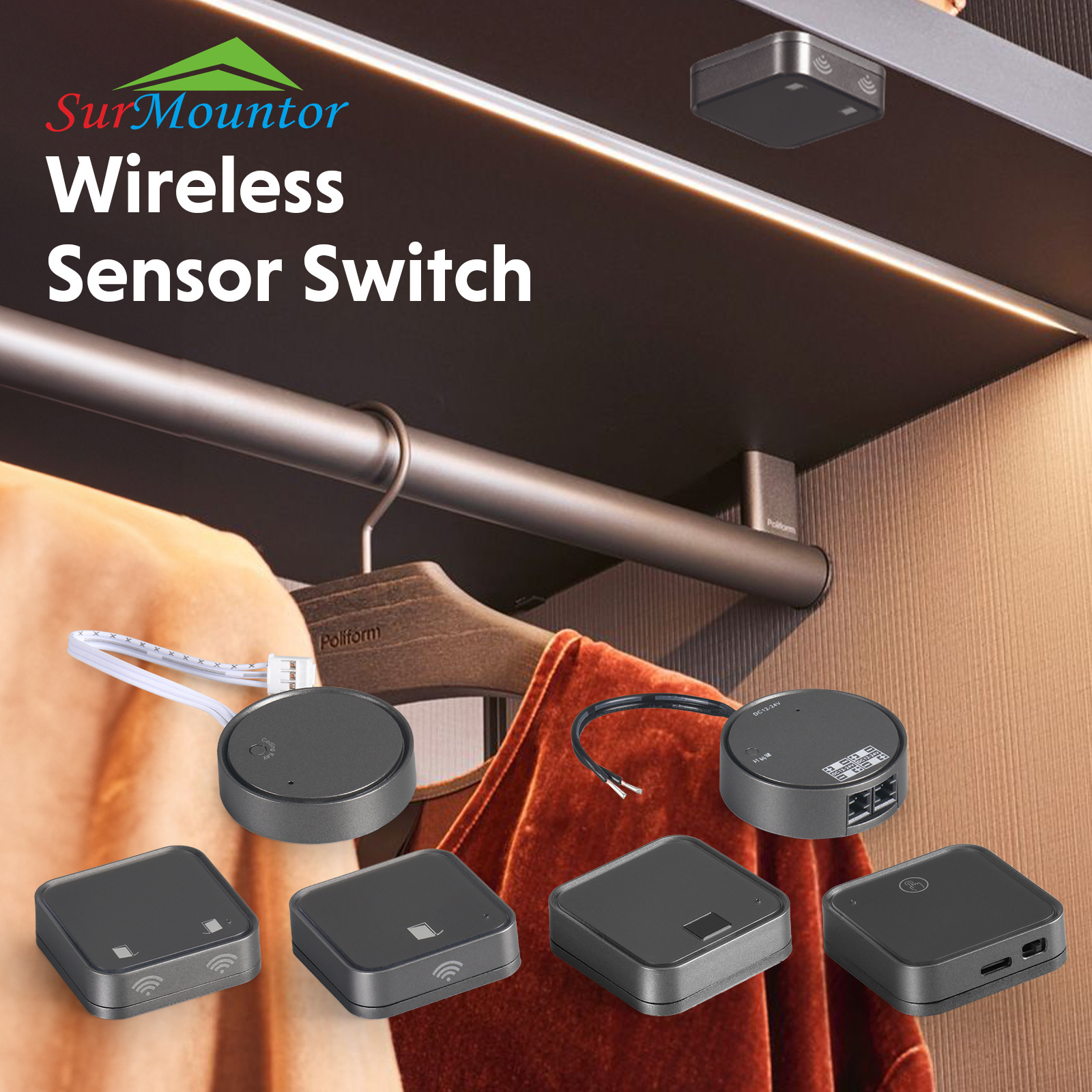 WS001 Wireless PIR Door Touch Dimmer Sensor Switch Smart Battery Black LED Dimmer LED Sensor Switch for LED Strip Light