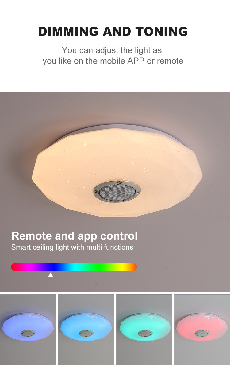 China wholesale remote control 40W 60W smart round led ceiling lamp light with bluetooth speaker music