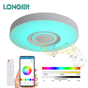 Dimmable LED Music Ceiling Light with Speakers RGB Color Changing Flush Mount Lamp with Remote Control