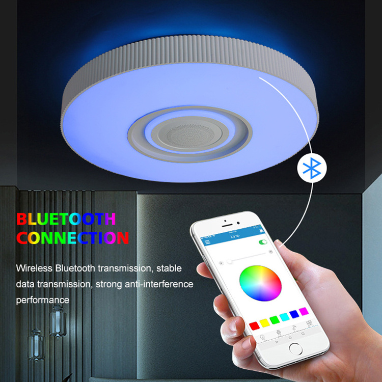 Dimmable LED Music Ceiling Light with Speakers RGB Color Changing Flush Mount Lamp with Remote Control