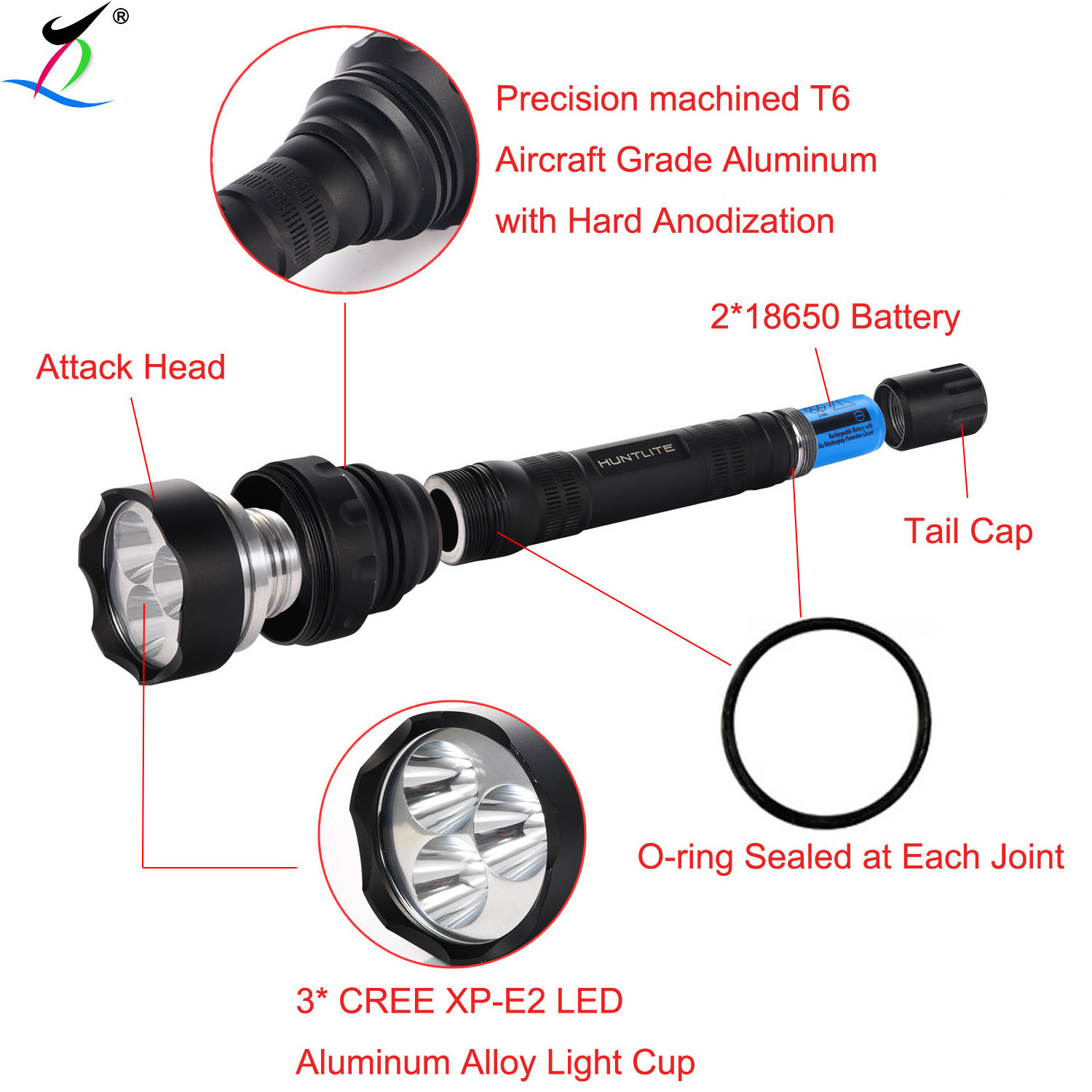 High Power 3 Led 300 Lumens Coyote varmint hunting led light with red green and white optional