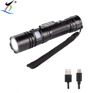 Power Style Zoomable Focus 10W led Tactical torch light with Pocket Clip rechargeable led flashlight (not include battery)