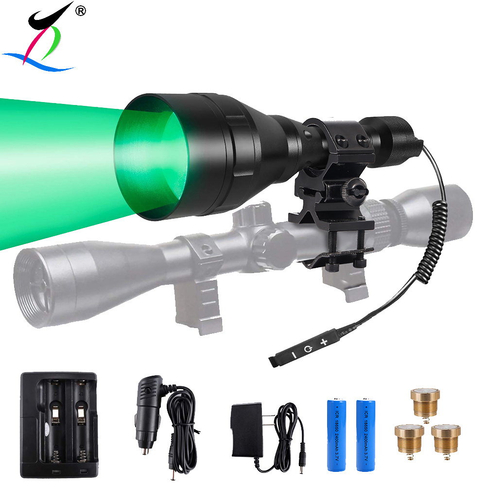 HUNTLITE Powerful Long Distance Night Hunting Flashlight IR Hunting Torch Kit Include White Green Red and 850nm LED Camping IP67