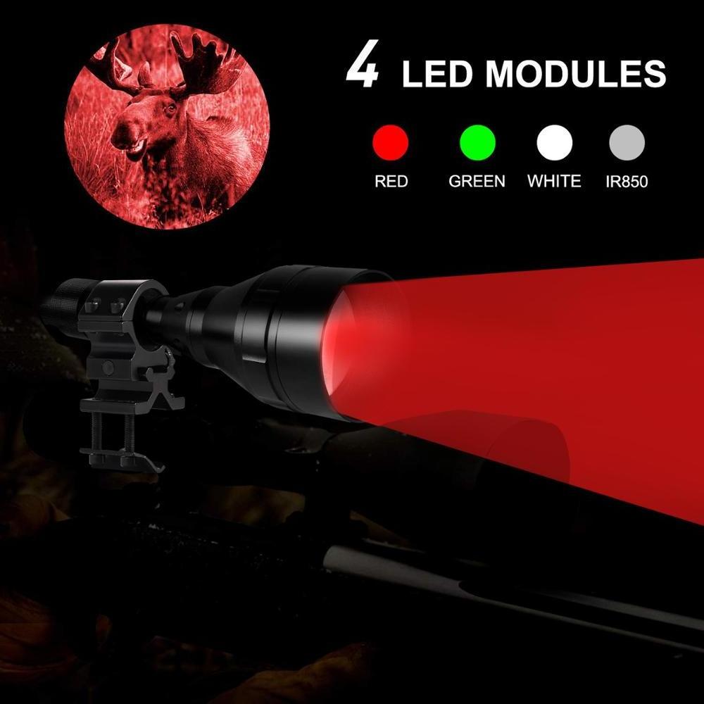 HUNTLITE Powerful Long Distance Night Hunting Flashlight IR Hunting Torch Kit Include White Green Red and 850nm LED Camping IP67