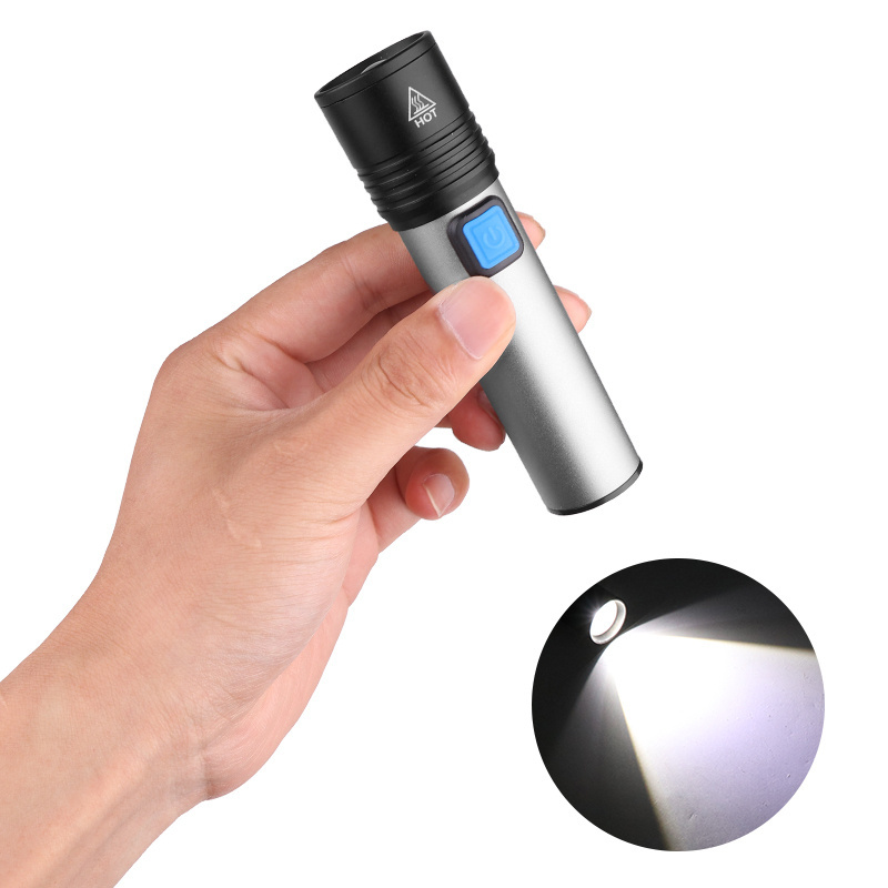 T6 small flashlight built-in battery USB c charging telescopic zoomable led handheld portable strong light flashlight