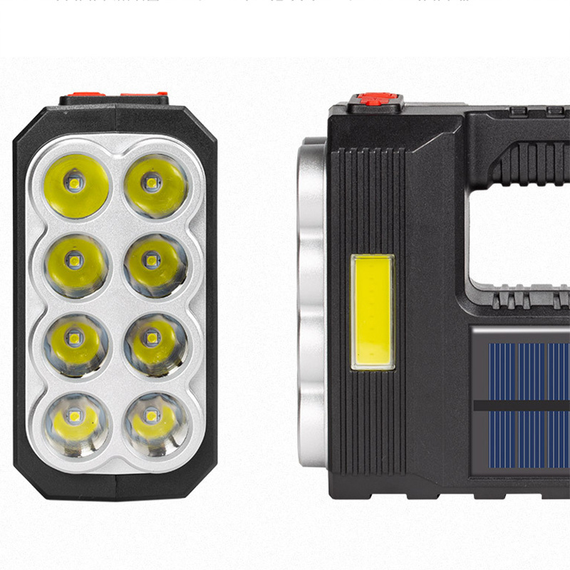 USB Handheld Torch 8 LED + COB Solar Panel Searchlight Flashlight Flashlight Rechargeable Battery Portable 55 ABS Emergency 70