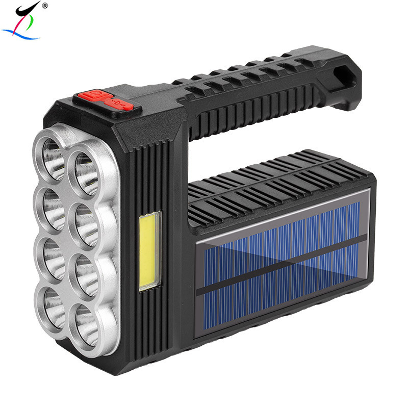 USB Handheld Torch 8 LED + COB Solar Panel Searchlight Flashlight Flashlight Rechargeable Battery Portable 55 ABS Emergency 70