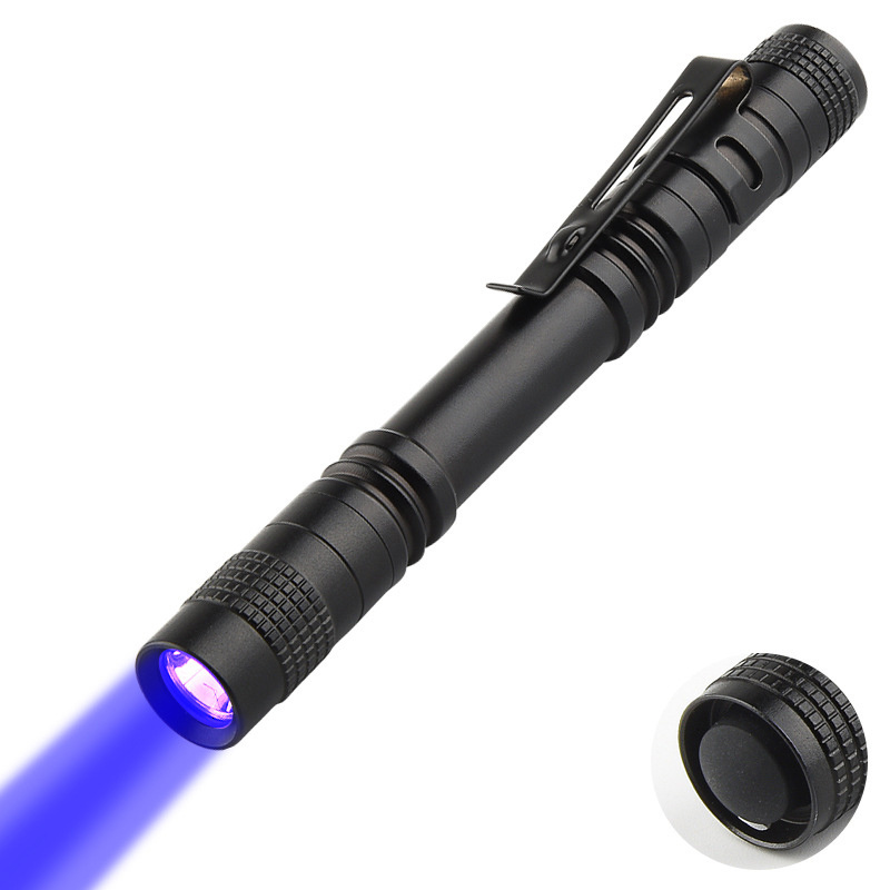 Mini Pocket LED UV Flashlight 3W 395nm Black Light UV Penlight Metal Clip UV LED Torch Light for Money Detect