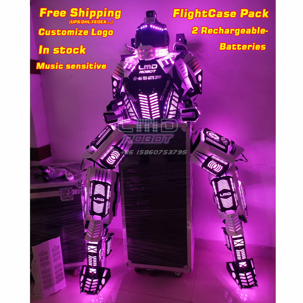 Free Shipping  LMD Mega Plastic Stilts Walker Robot Led Costume In Stock With Music Sensor