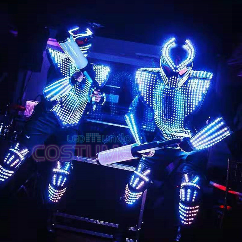 Free DHL Shipping Traje de Robot LED Light Costume Clothing High Heel Predator led Costume CO2 Gun Laser Suitcase