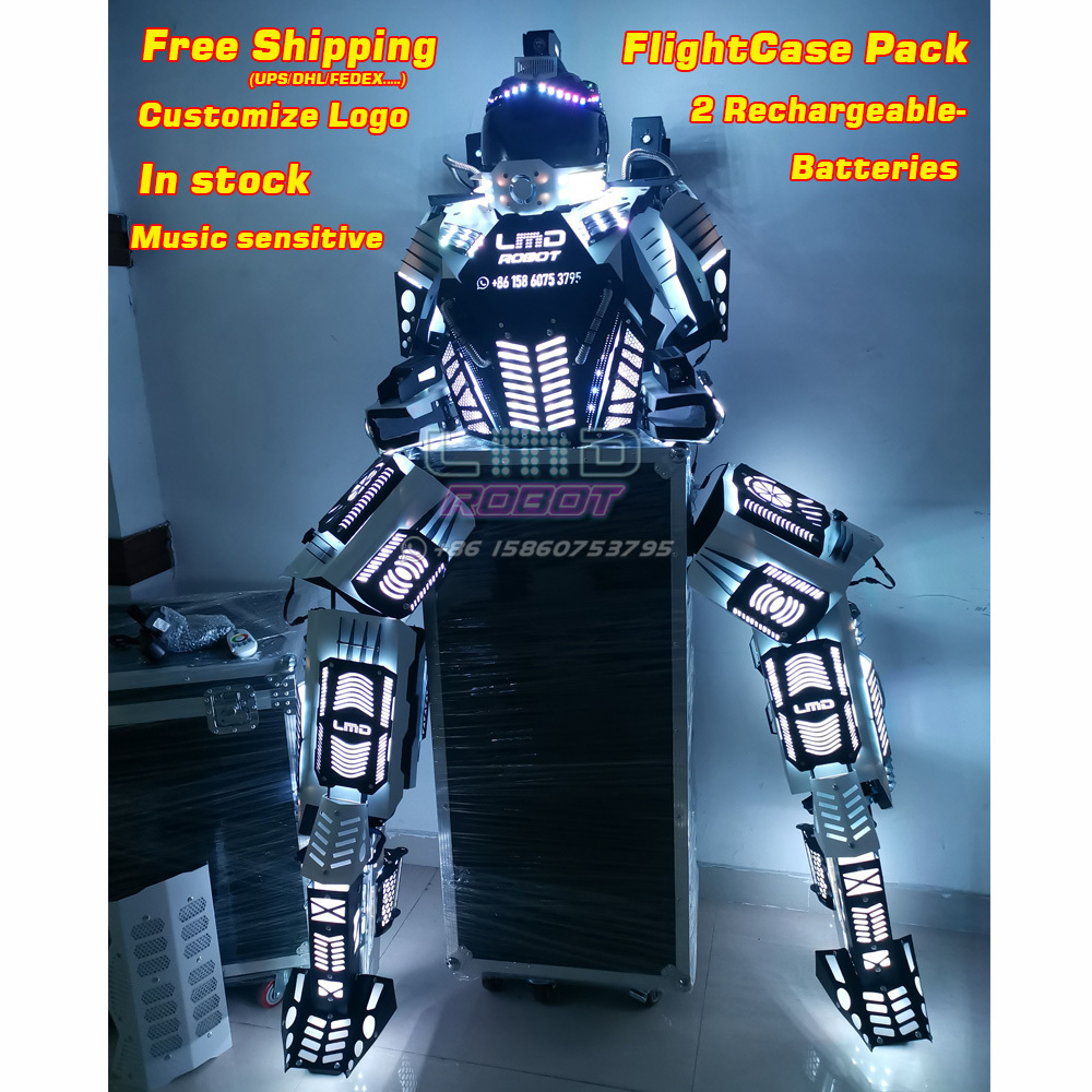 Free Shipping  LMD Mega Plastic Stilts Walker Robot Led Costume In Stock With Music Sensor