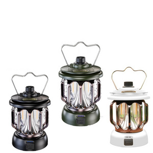 LED Camping Lantern Rechargeable Retro Metal Camping Light Battery Powered Hanging Green Candle Lamp  Portable