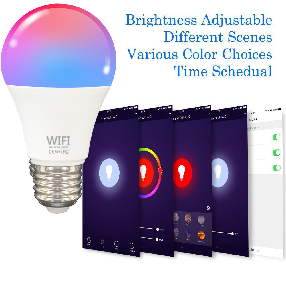 2021 AMAZON phone E27 APP WIFI RGBCW W WiFi Smart Light led Bulb Phone Google Home LED smart bulb 2700K-7000K Smart bulb