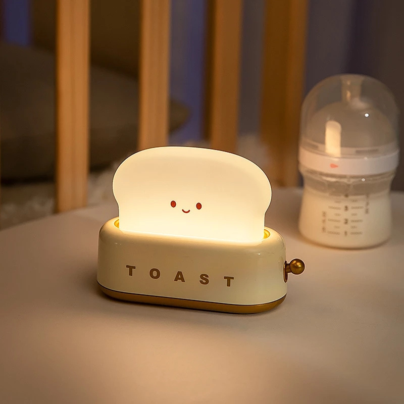 LED Bread Maker Night Light USB Charging Dimming Toast Lamp Bedroom Children Timing Sleeping Lamps Fun Switch Mood Light