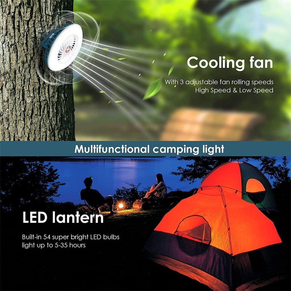 LED Portable Multifunction Fan Camping Light Outdoor Hanging Tent Lamp Waterproof Flashlight Rechargeable Emergency Night Lights